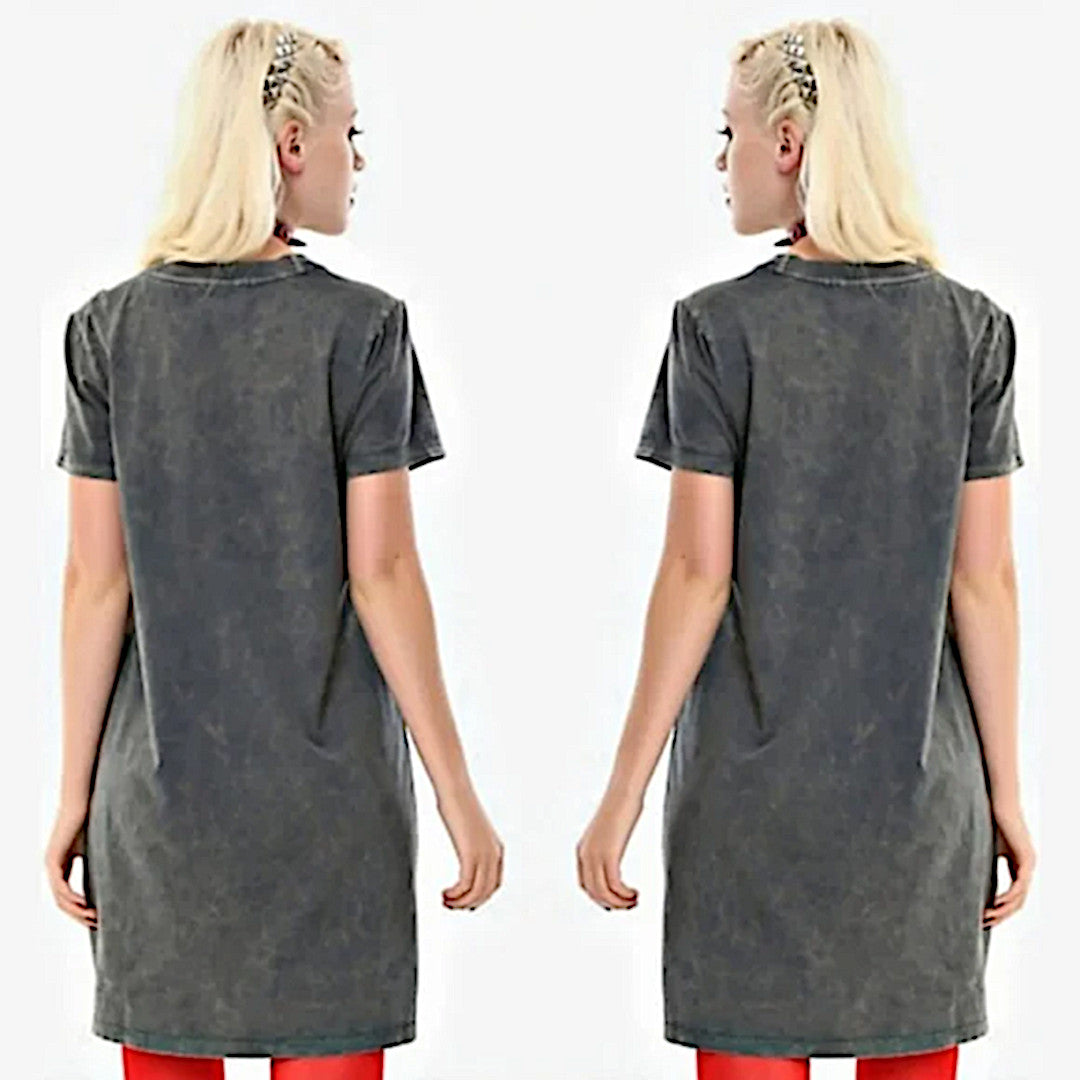 T-Shirt Dress | Grey Acid Wash | Ride Free | Graphic Skull Tie Dress - Hot Topic - Dresses