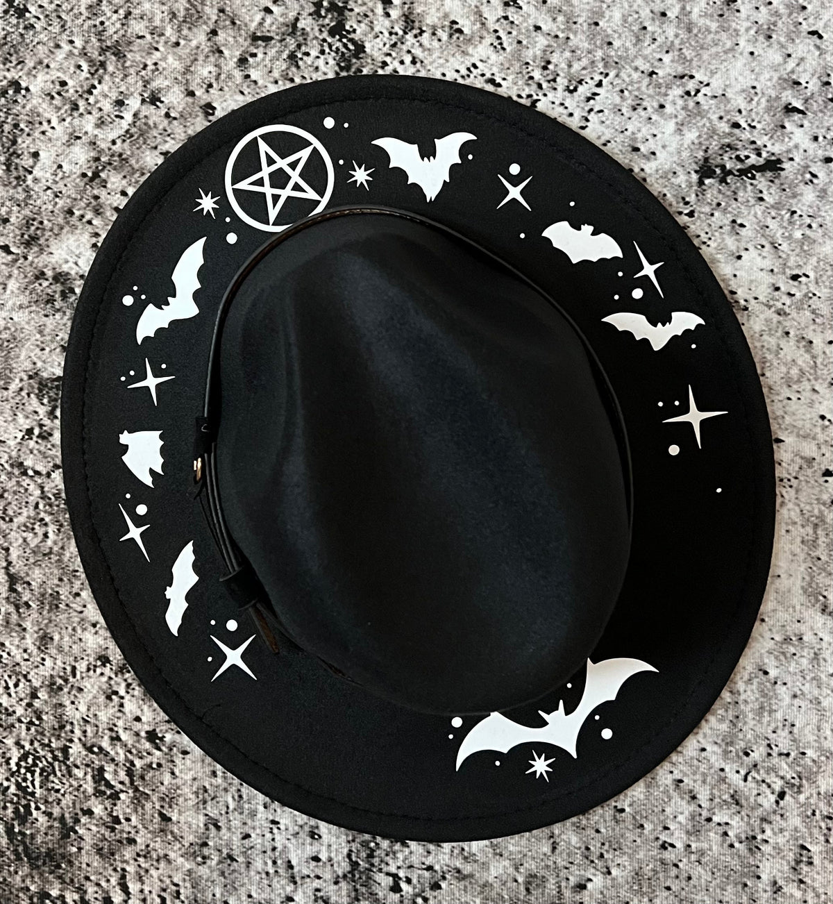 Vegan Felt Wide Brim Hat - Fricken' Bats - -