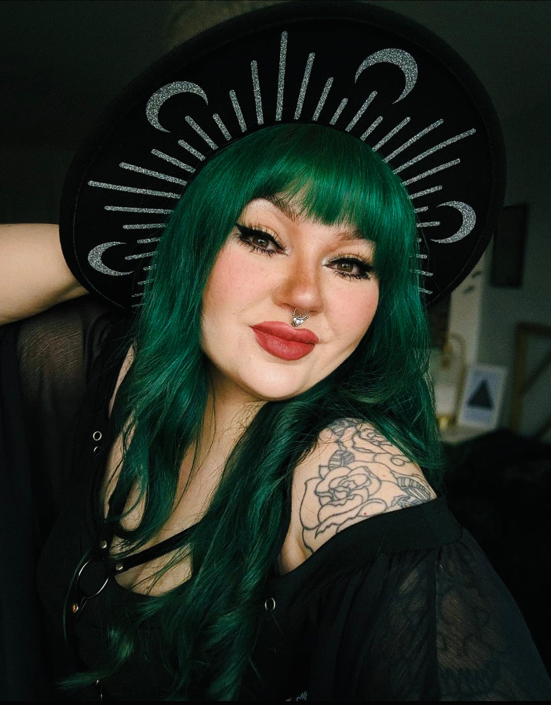 Vegan Felt Hat - XL Brim - "Glitter Moon Burst" - -