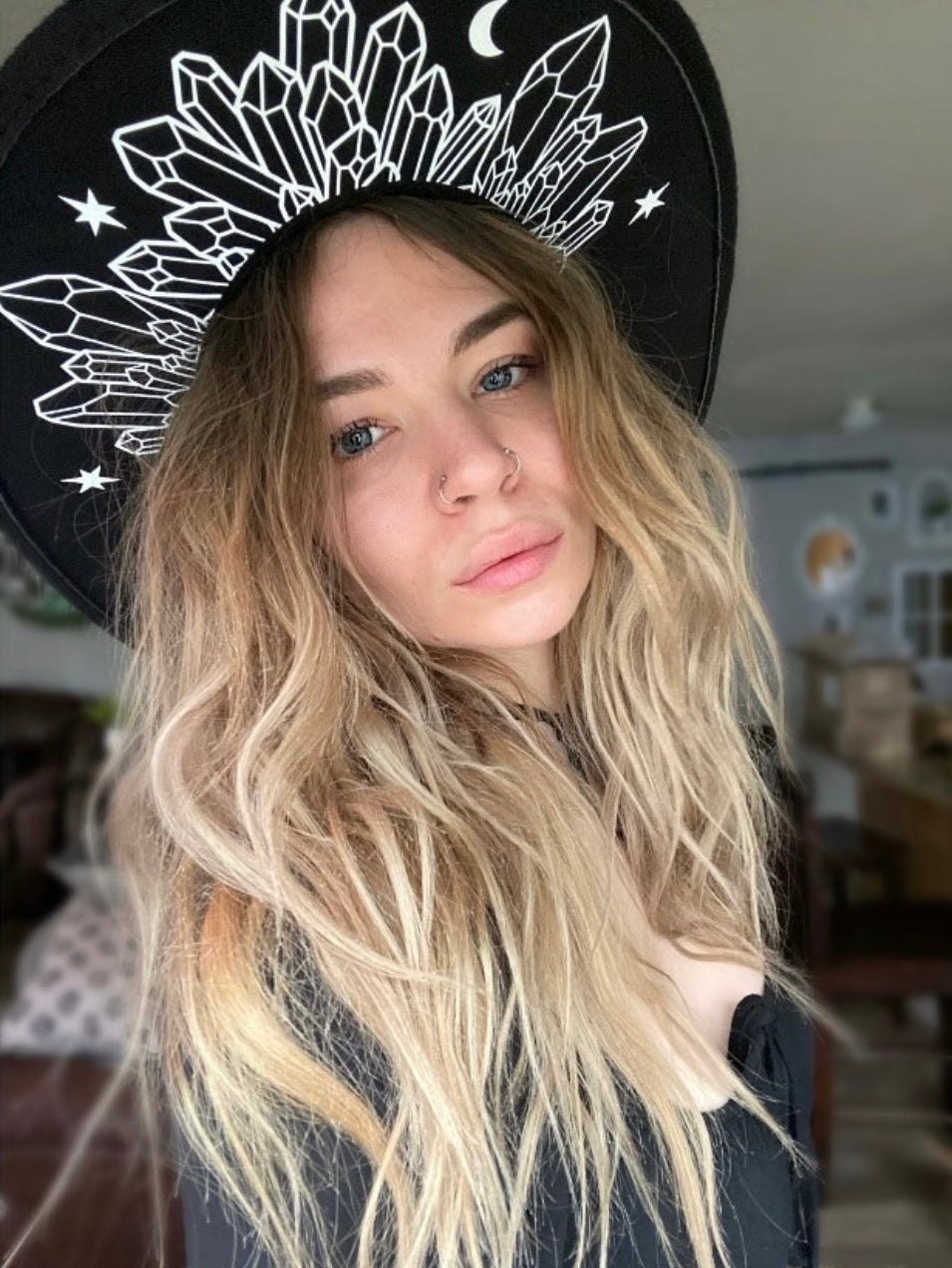 Vegan Felt Hat - XL Brim - Moonlight Crystals - -