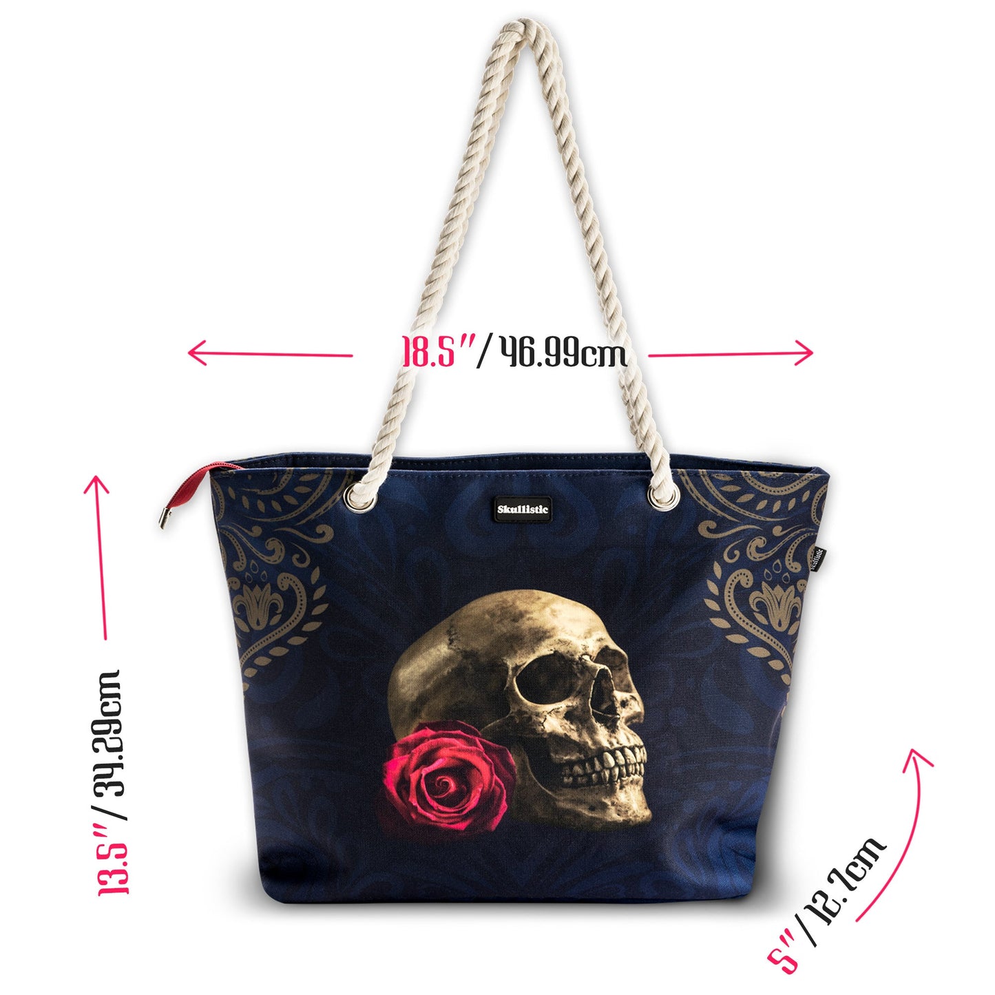 Rose Skull Navy Shoulder Beach Bag -  - Tote Bags