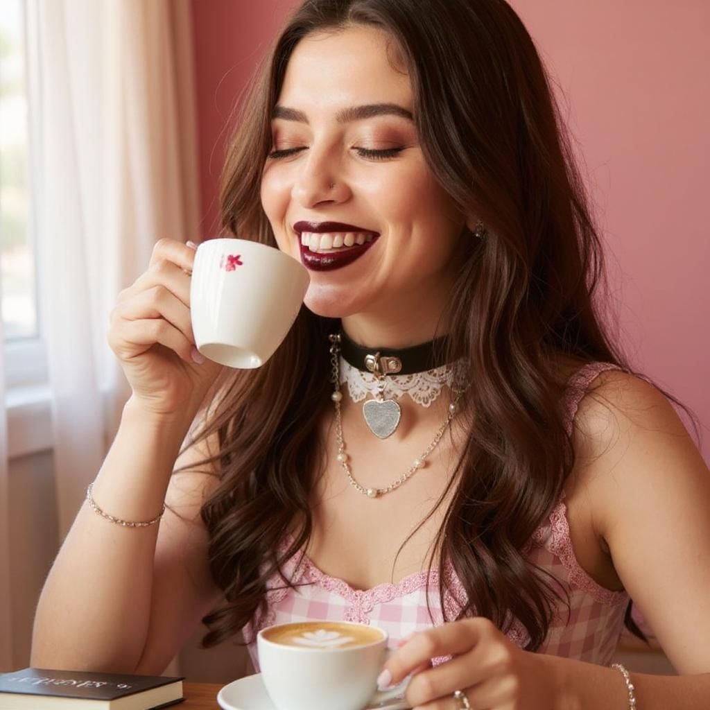 NEW Dolls Kill | Onyx Polished Hearts Lace Choker W/ Vegan Leather & Pearl Chain