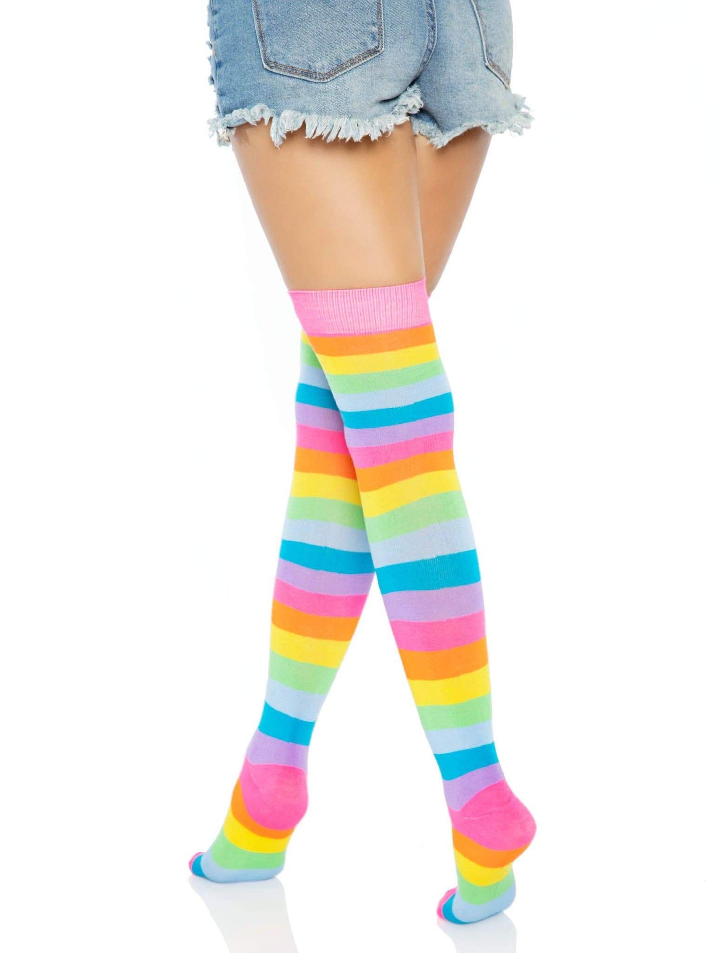 Leigh Rainbow Thigh High Stockings - Neon Striped Stockings - Colorful Hosiery