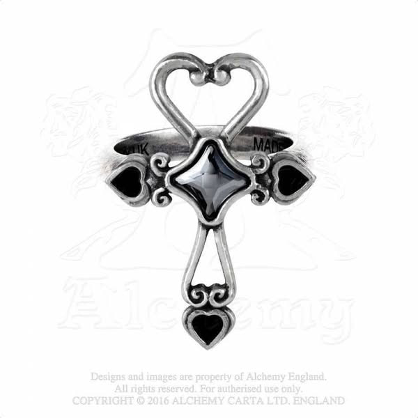 Amourankh Ring Heart ✦ Ankh ✦ Hematite Cabochon ✦ Rare Pewter