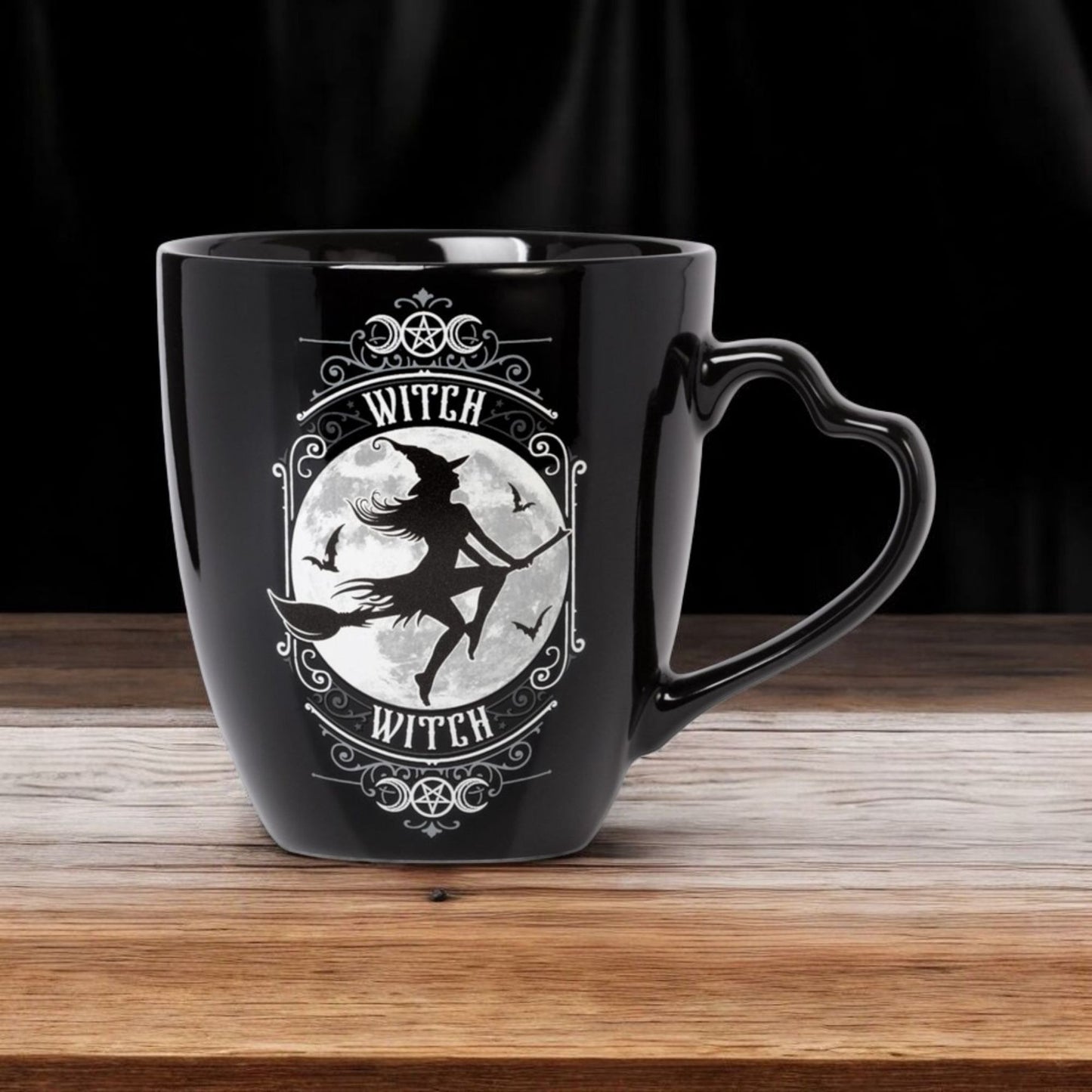 Witch & Warlock Black China Mug Set W/ Matching Coasters Moon & Bat Design -  - Cups