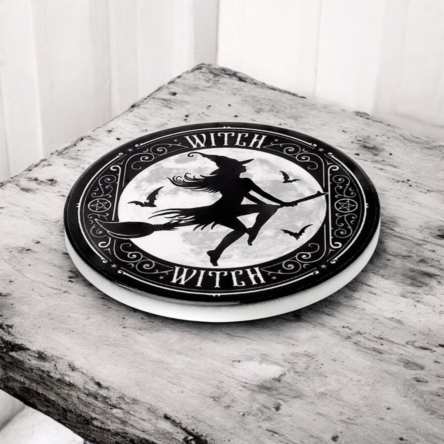 Witch & Warlock Black China Mug Set W/ Matching Coasters Moon & Bat Design -  - Cups