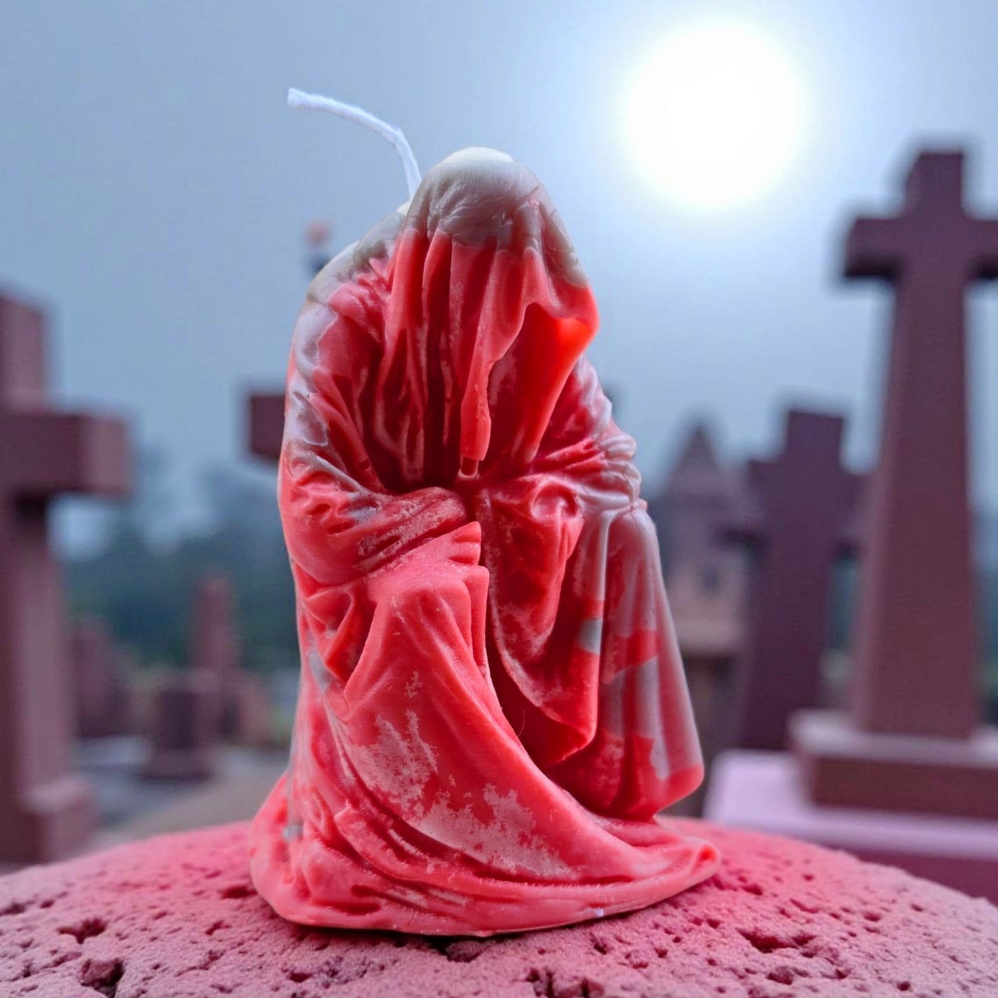 Handmade ✦ Ghostly Hooded Figure Candle ✦ Cherry Cheesecake Cinnamon Soy Wax