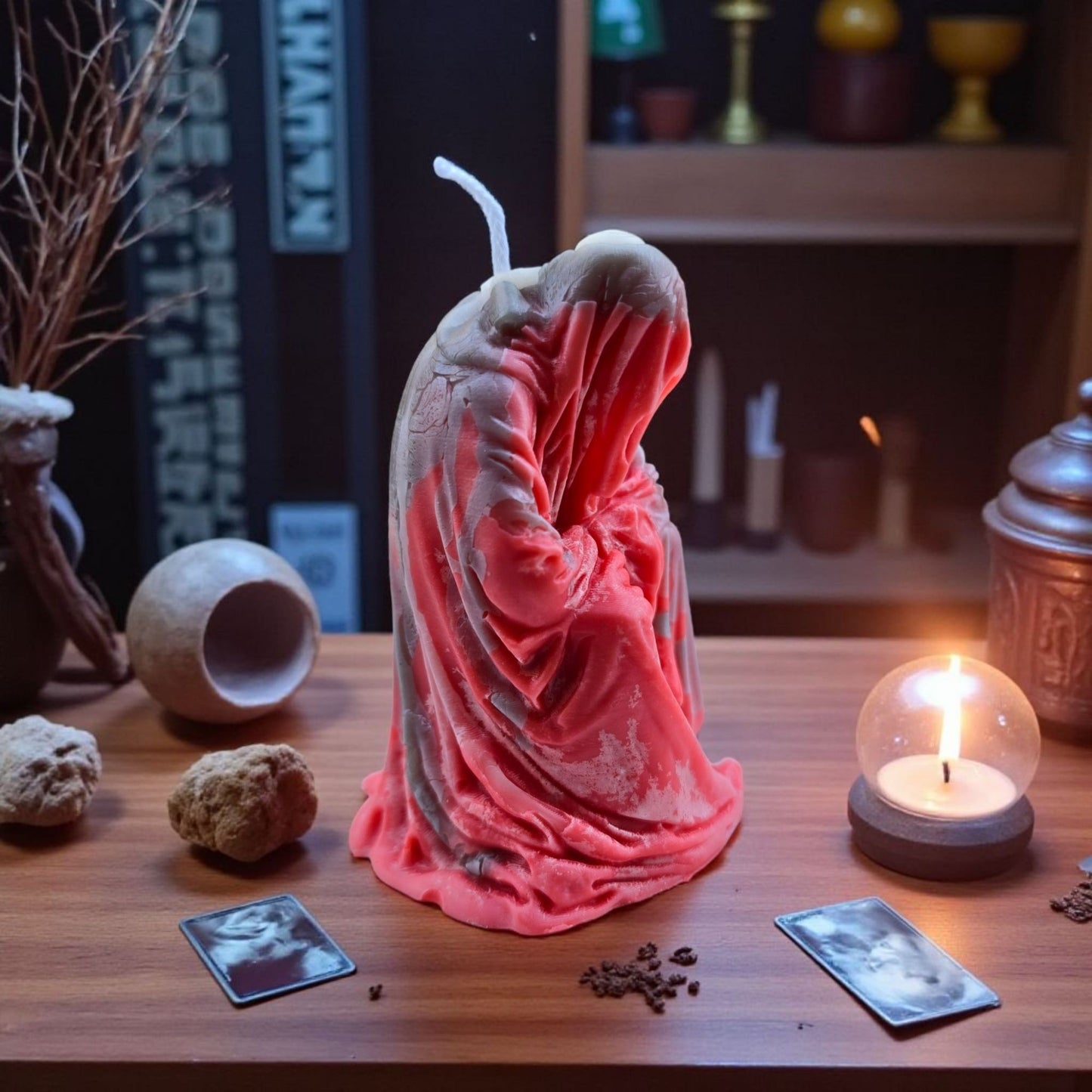 Handmade ✦ Ghostly Hooded Figure Candle ✦ Cherry Cheesecake Cinnamon Soy Wax