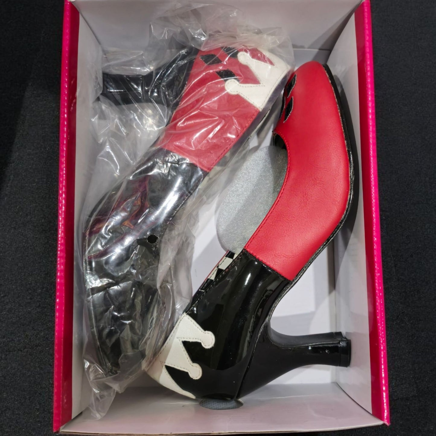 Harley Quinn High Heels Red/Black/White Checkerboard Pattern 9M - - Heels