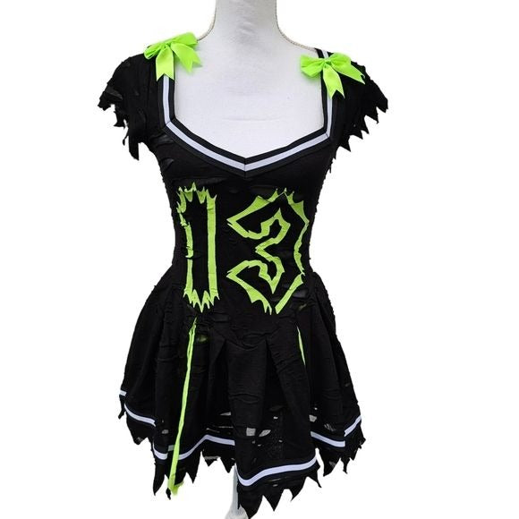 Z‑O‑M‑B‑I‑E Cheerleader Costume – Distressed Pleated Raw Hem XS