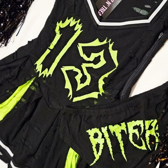 Z‑O‑M‑B‑I‑E Cheerleader Costume – Distressed Pleated Raw Hem XS