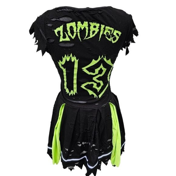Z‑O‑M‑B‑I‑E Cheerleader Costume – Distressed Pleated Raw Hem XS