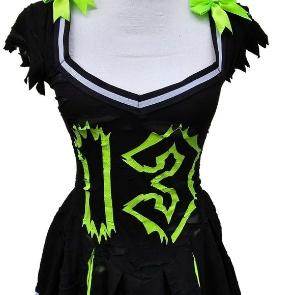 Z‑O‑M‑B‑I‑E Cheerleader Costume – Distressed Pleated Raw Hem XS