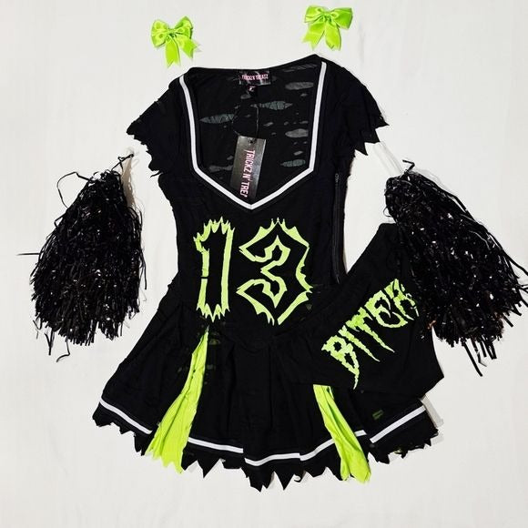 Z‑O‑M‑B‑I‑E Cheerleader Costume – Distressed Pleated Raw Hem XS