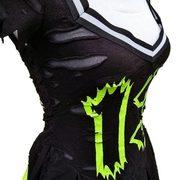 Z‑O‑M‑B‑I‑E Cheerleader Costume – Distressed Pleated Raw Hem XS