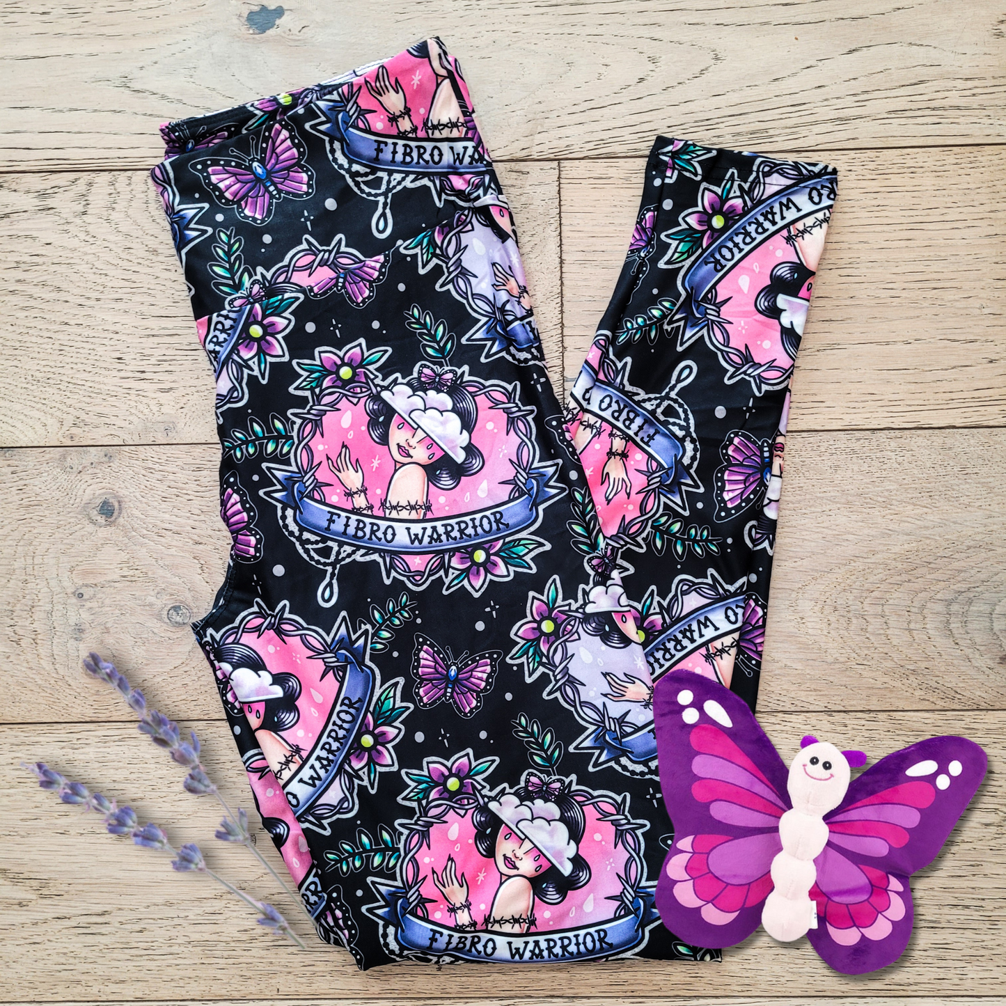Fibro Warrior (Exclusive) - Fibromyalgia Chronic Pain High-quality Handcrafted Vibrant Leggings - - Leggings
