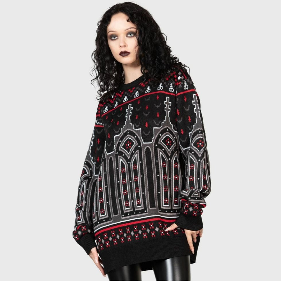 Gothic Devil On My Back Sweater Unisex Knitted Black/Red XXL -  - Sweaters