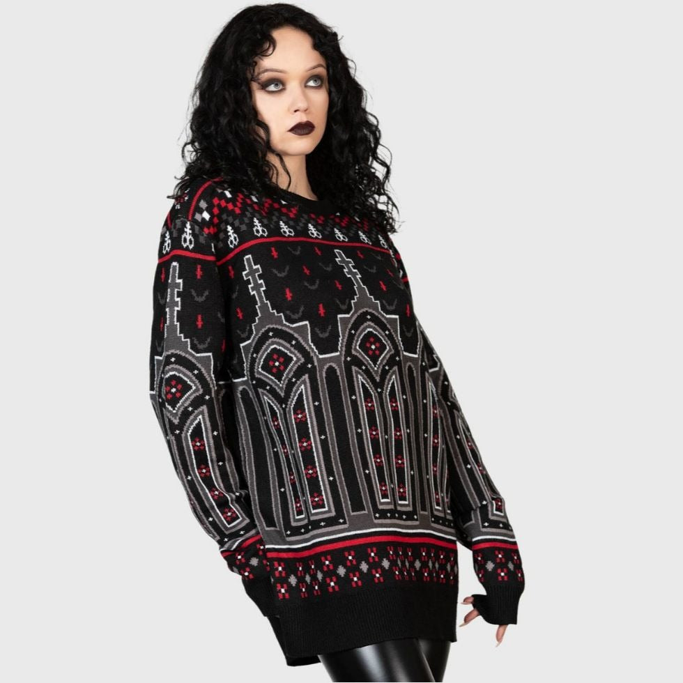 Gothic Devil On My Back Sweater Unisex Knitted Black/Red XXL -  - Sweaters