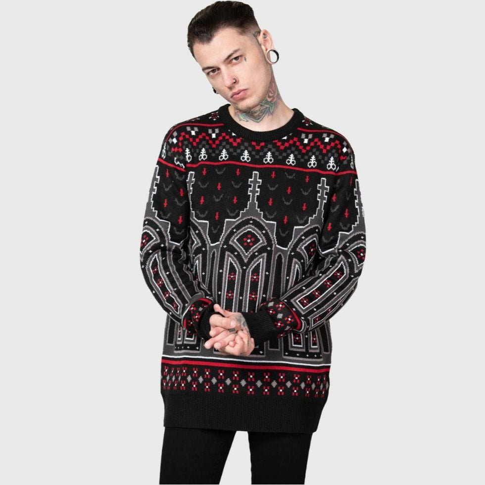 Gothic Devil On My Back Sweater Unisex Knitted Black/Red XXL -  - Sweaters