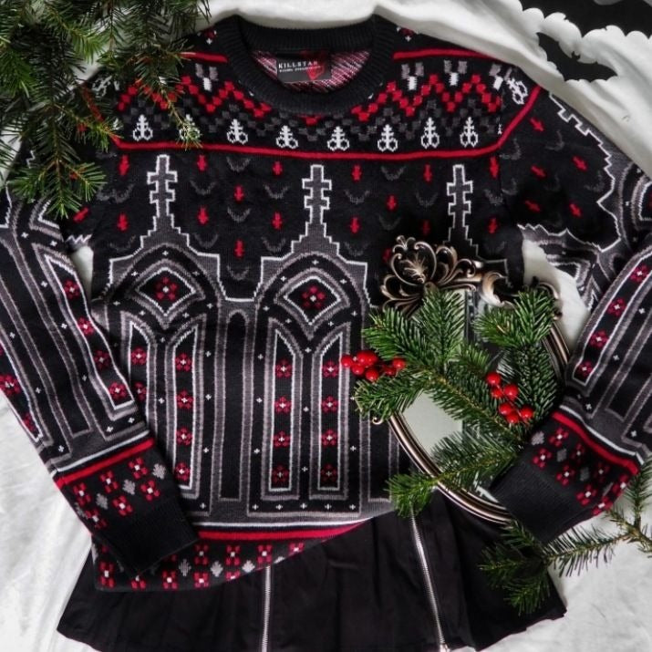 Gothic Devil On My Back Sweater Unisex Knitted Black/Red XXL -  - Sweaters