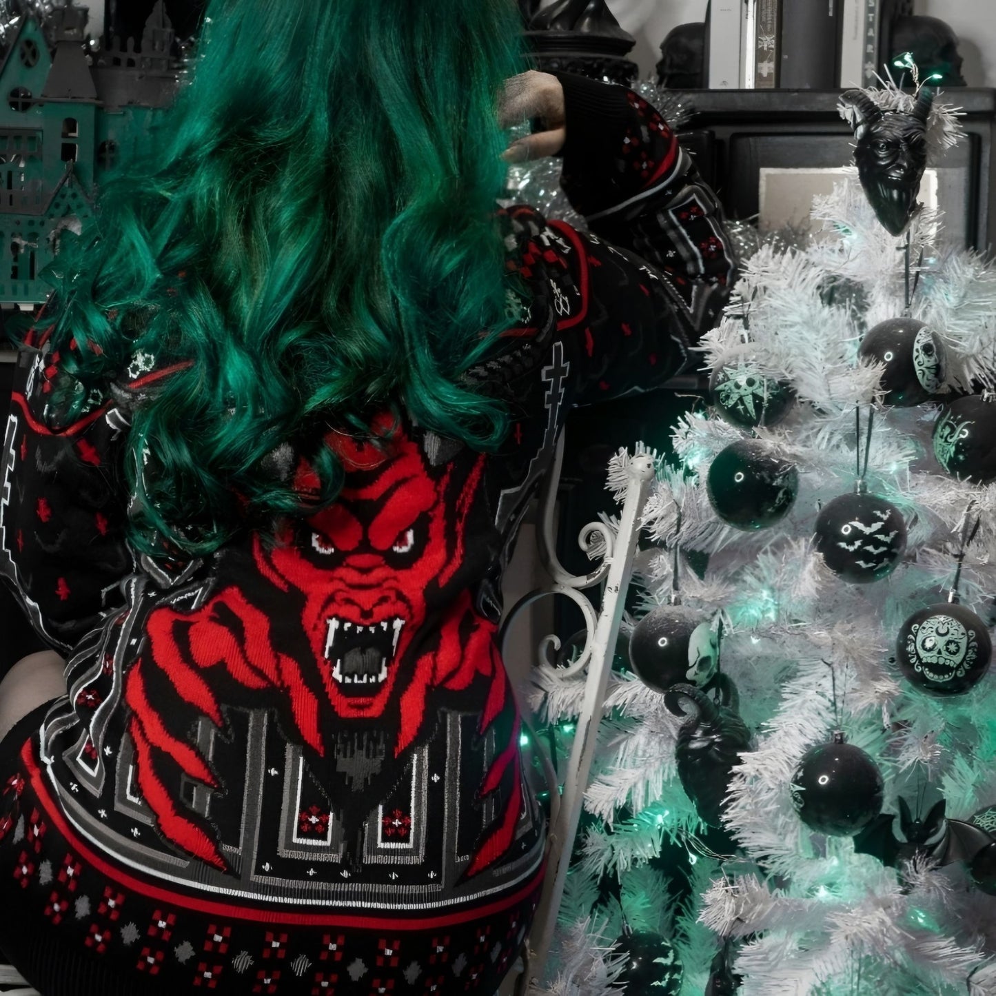 Gothic Devil On My Back Sweater Unisex Knitted Black/Red XXL -  - Sweaters