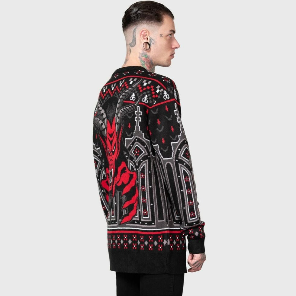 Gothic Devil On My Back Sweater Unisex Knitted Black/Red XXL -  - Sweaters