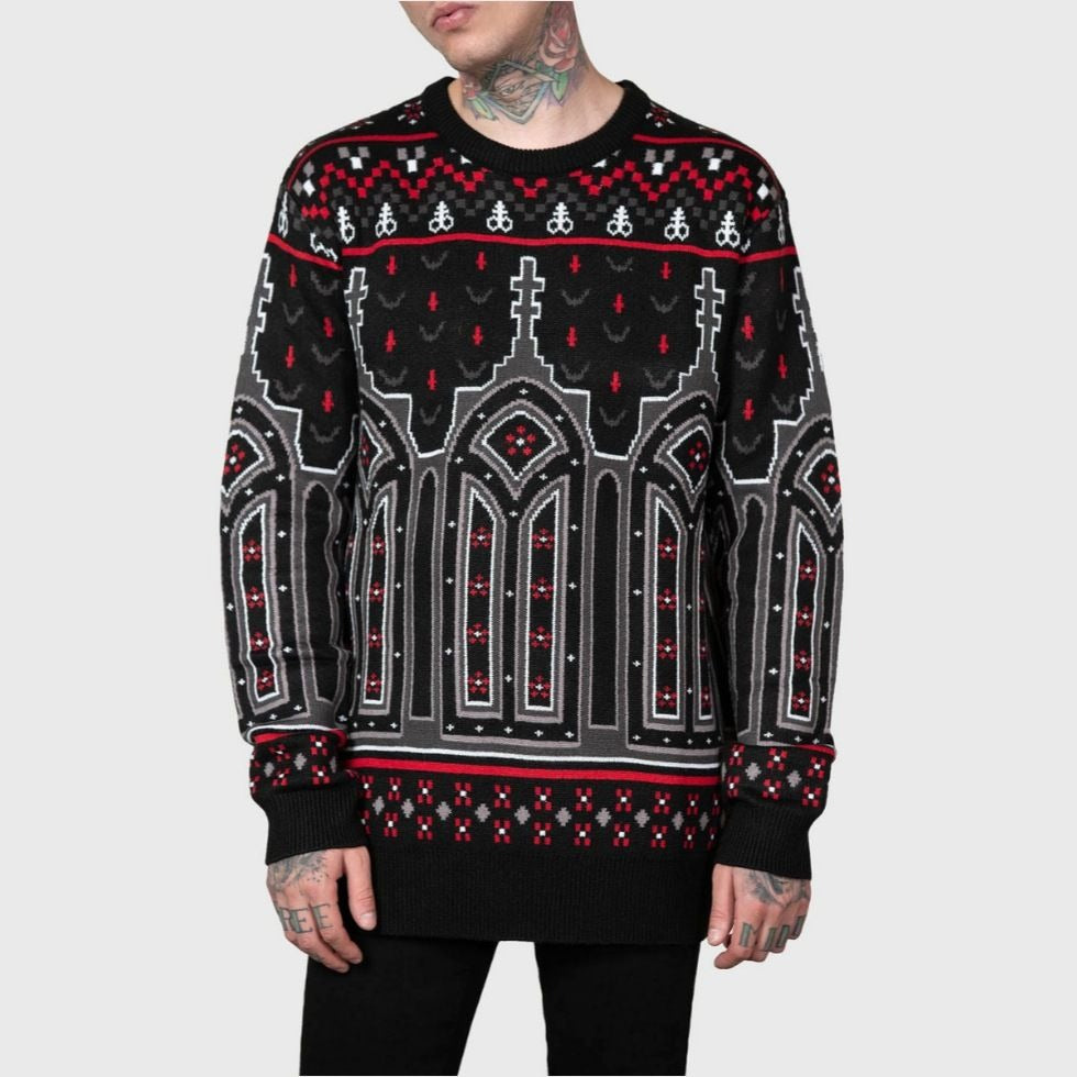 Gothic Devil On My Back Sweater Unisex Knitted Black/Red XXL -  - Sweaters