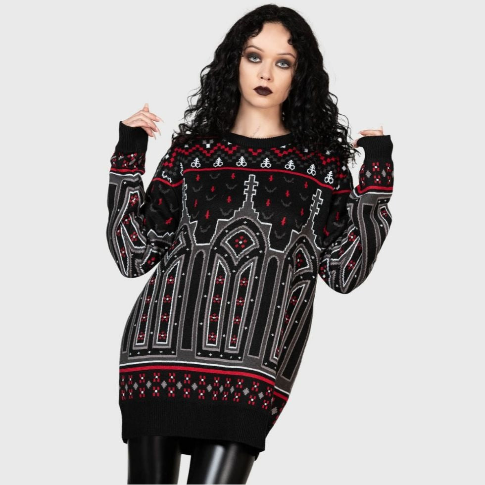 Gothic Devil On My Back Sweater Unisex Knitted Black/Red XXL -  - Sweaters