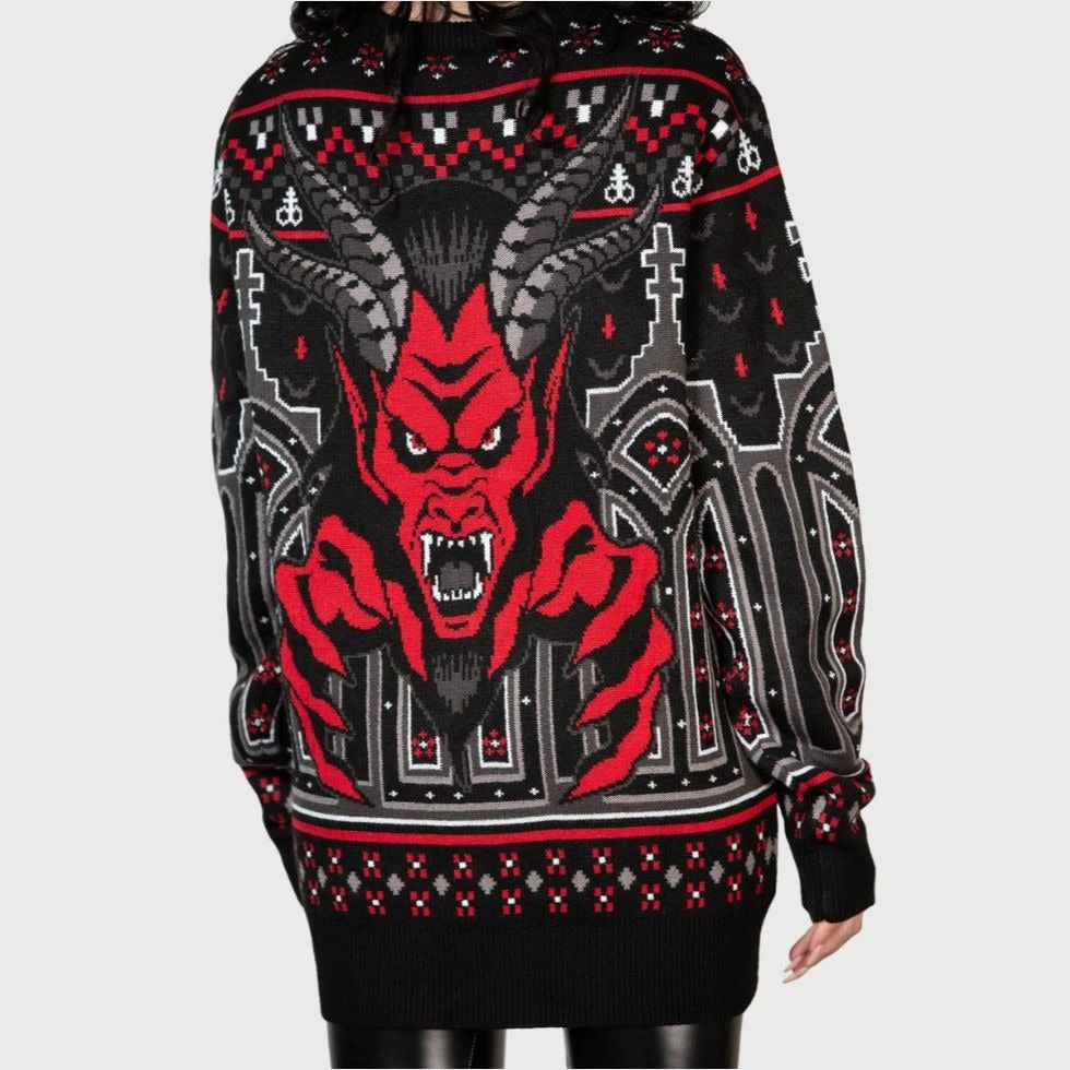 Gothic Devil On My Back Sweater Unisex Knitted Black/Red XXL -  - Sweaters