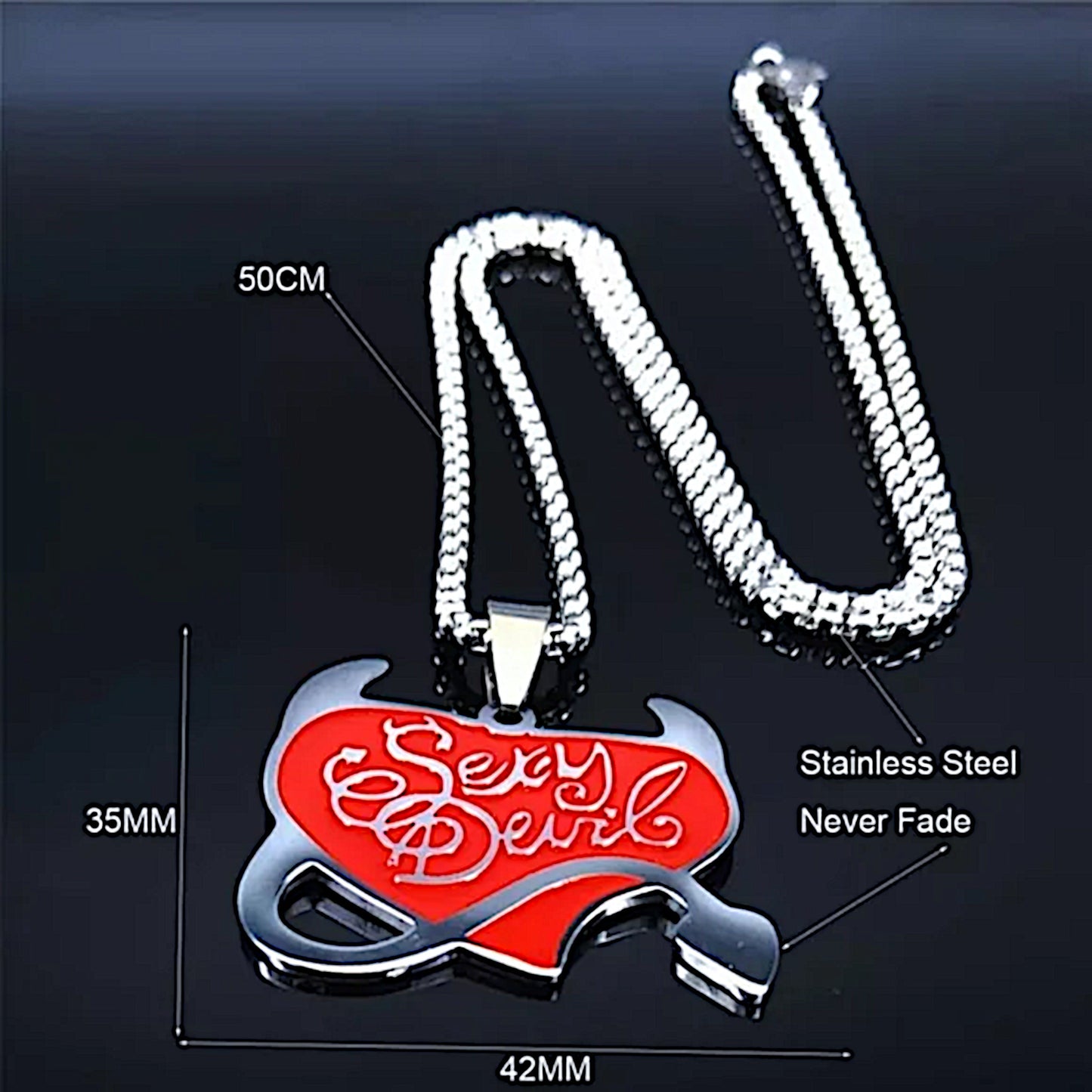 S*xy Devil Pendant | Red Heart Stainless Steel Necklace - A Gothic Universe - Necklaces