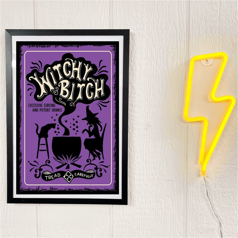 Witch Bitch Warning Sign Matte Poster 11" X 17" Purple & Black - - Posters