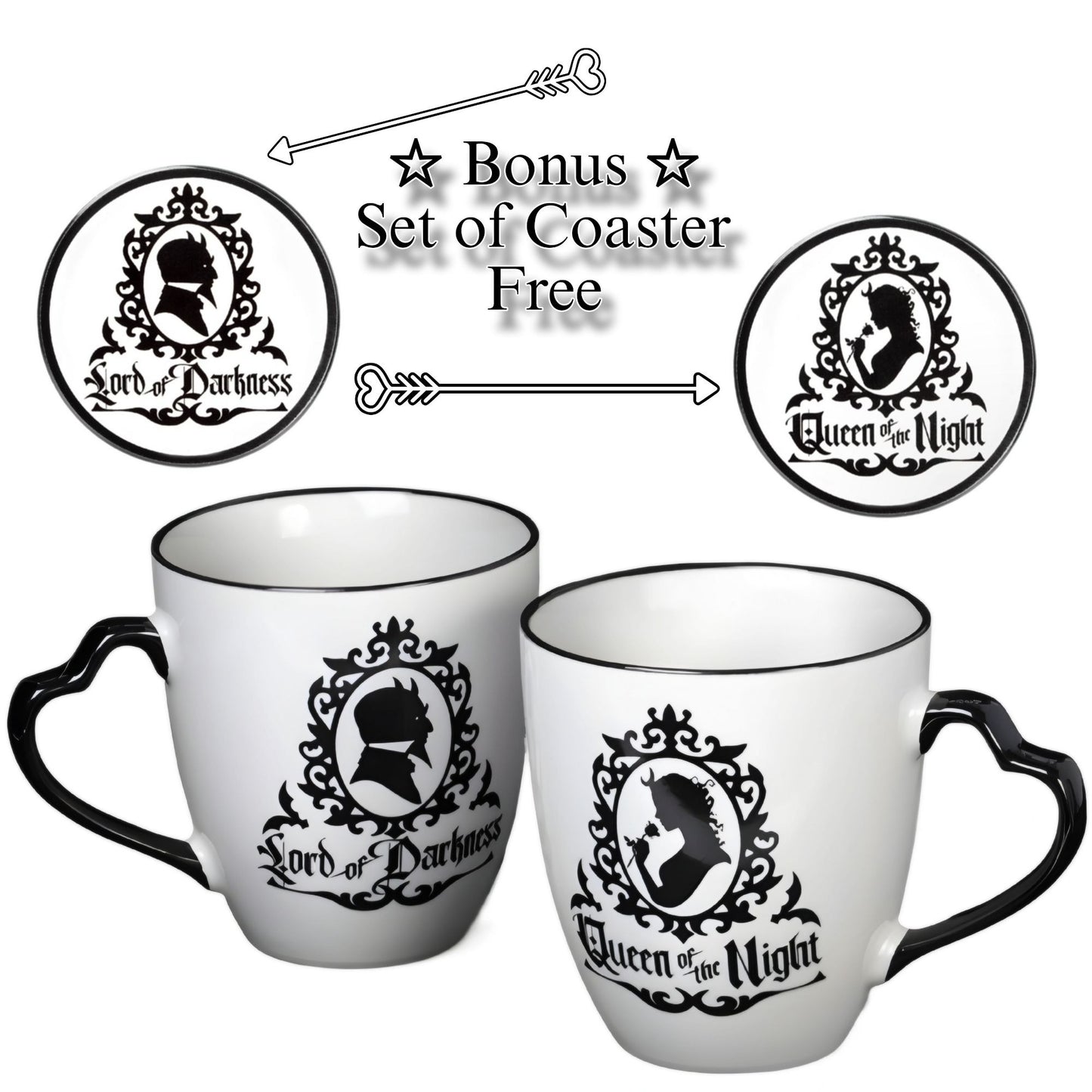 Mug Set Queen of the Night & Lord of Darkness (4pc) + Coasters
