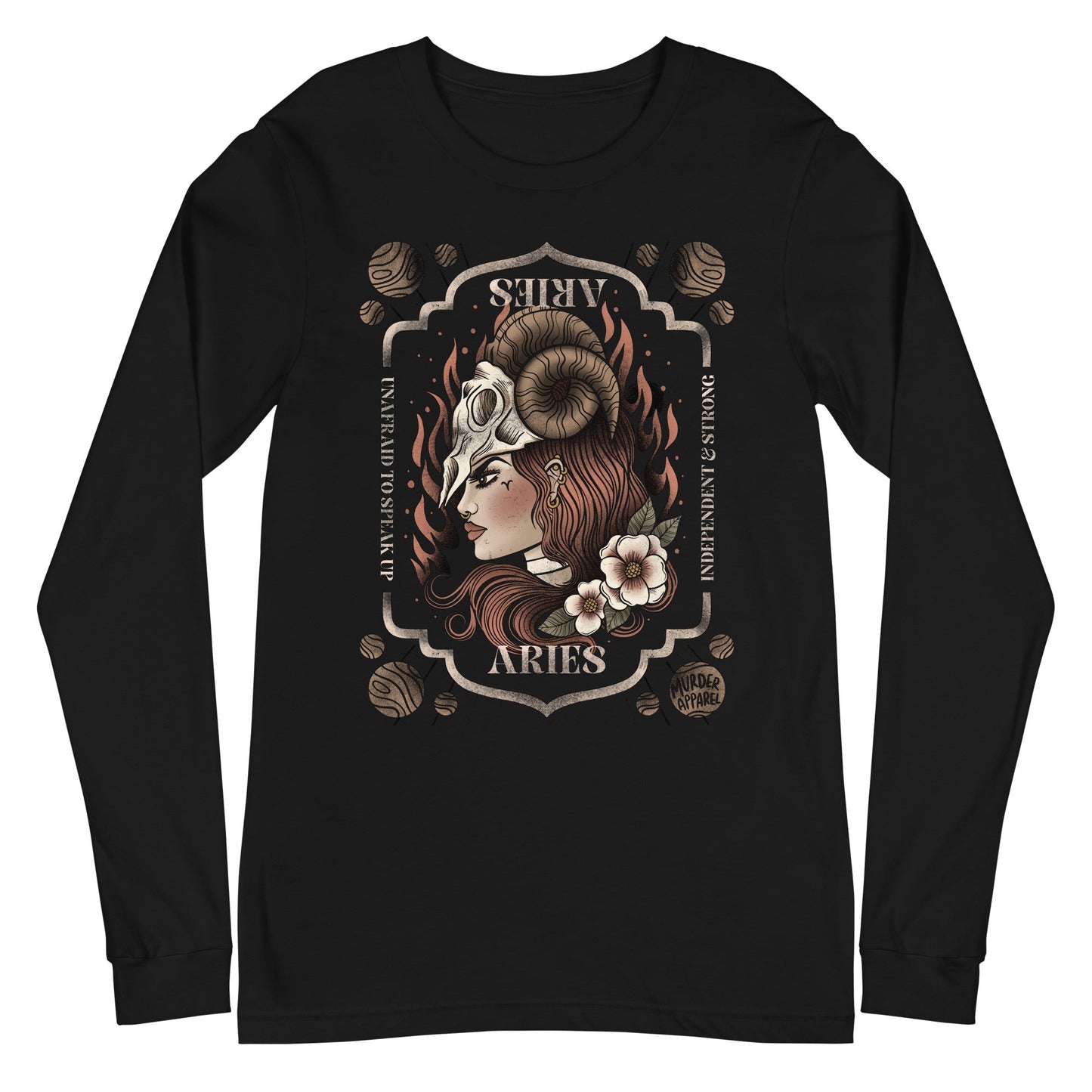 Aries Zodiac Long Sleeve Shirt – Goth T-Shirt for Night Dominance - - Long Sleeve Shirt