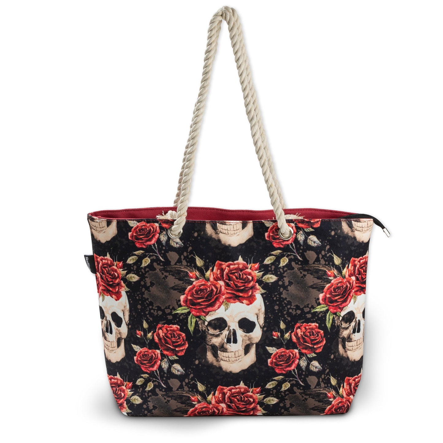 Vintage Flower Skull Shoulder Beach Bag -  - Tote Bags