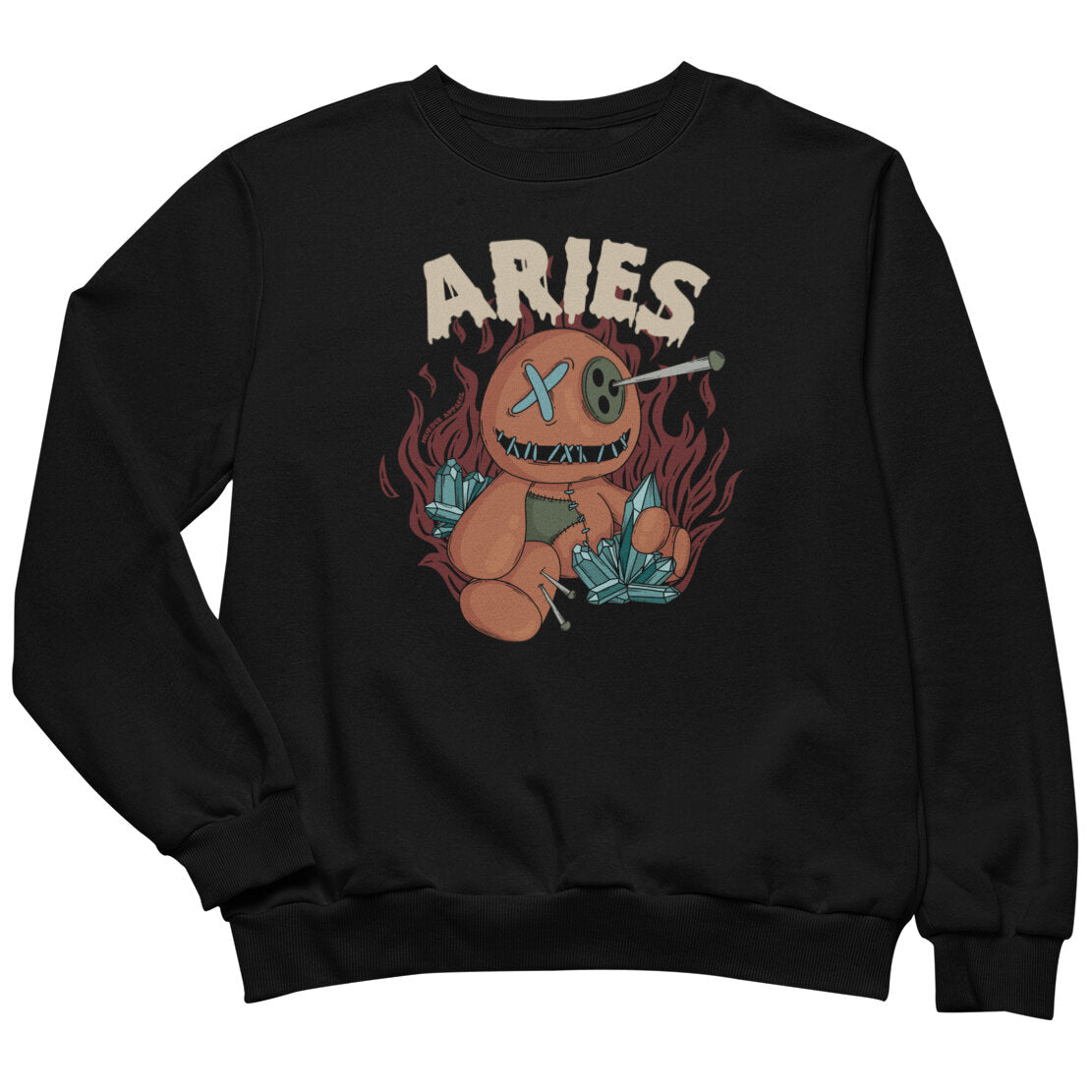 Aries Voodoo Doll Sweatshirt – Goth T-Shirt for Night Dominance - - Sweatshirt