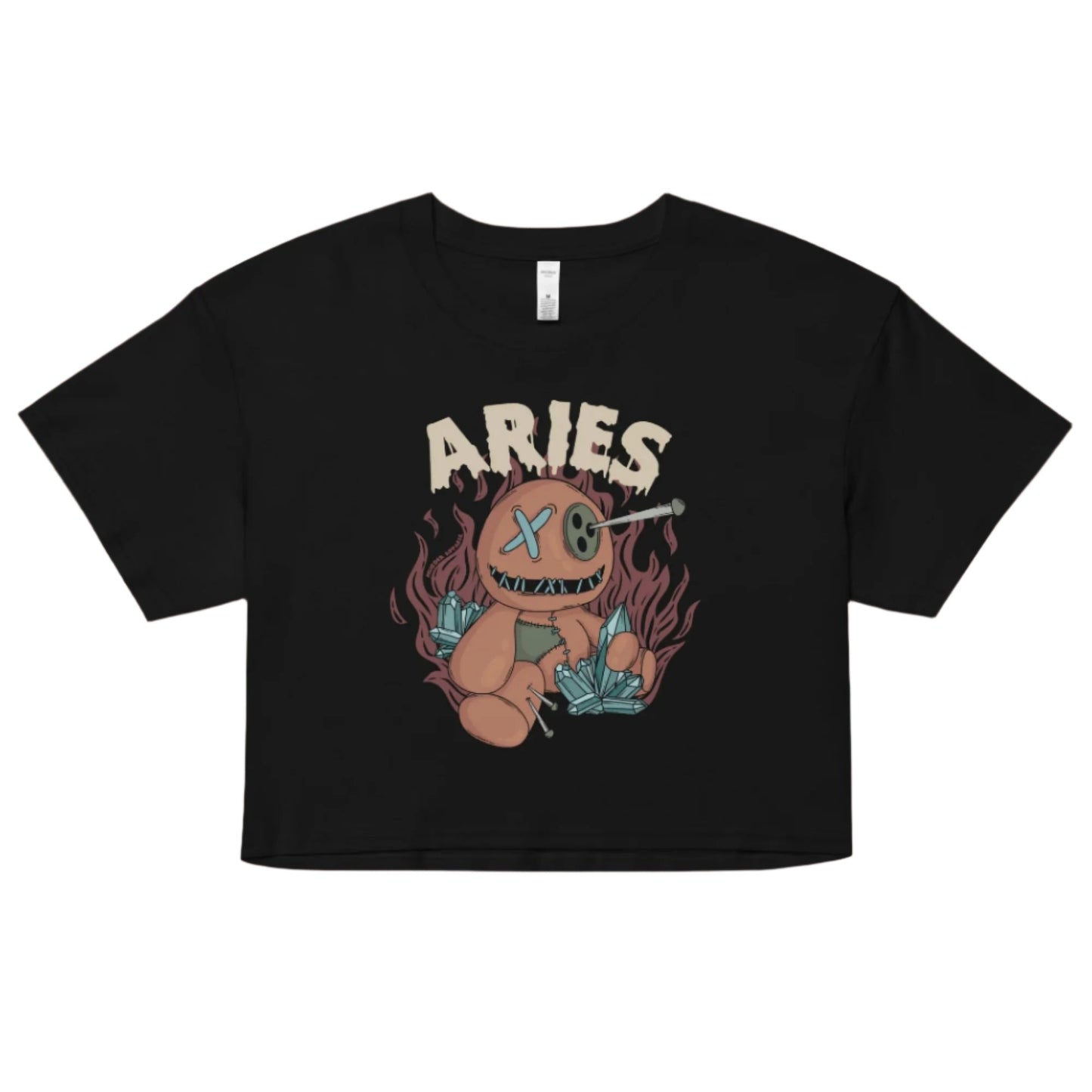 Aries Voodoo Doll Crop Top – Goth T-Shirt for Night Dominance - - Crop Top
