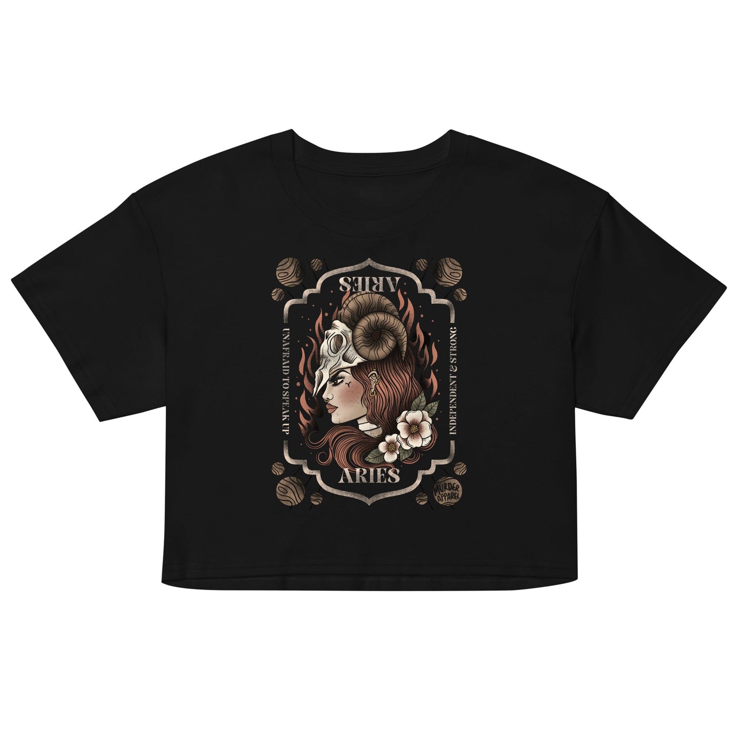 Aries Zodiac Crop Top - Goth T-Shirt for Night Dominance & Dark Rituals