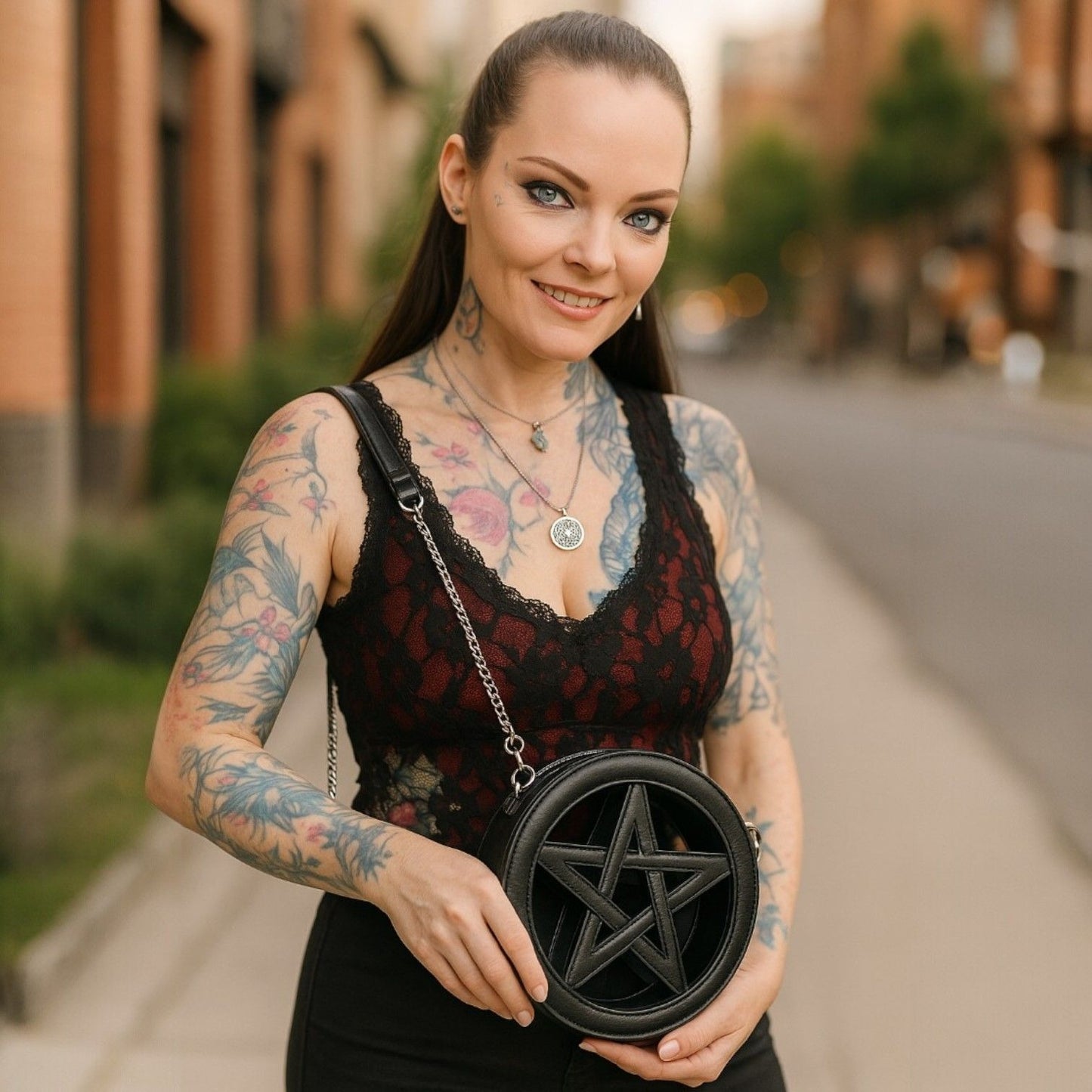 Endless Night Crossbody Bag – Pentagram Design – Vegan Leather