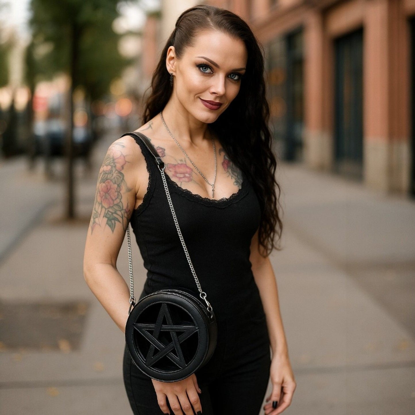 Endless Night Crossbody Bag – Pentagram Design – Vegan Leather