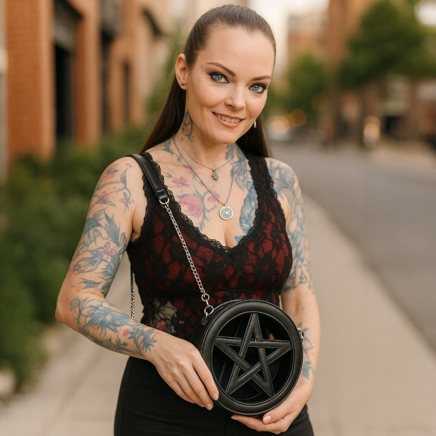 Endless Night Crossbody Bag – Pentagram Design – Vegan Leather