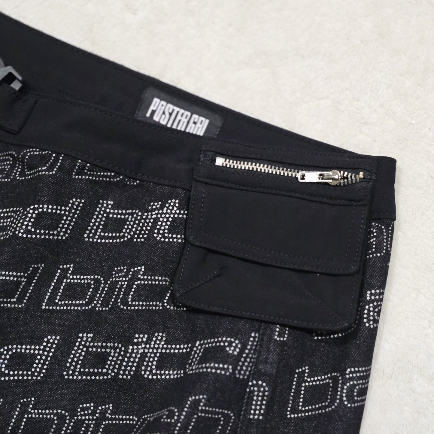 Black Denim Wrap Skirt With Attached Pocket Clip Belt Closure -  - Skirts