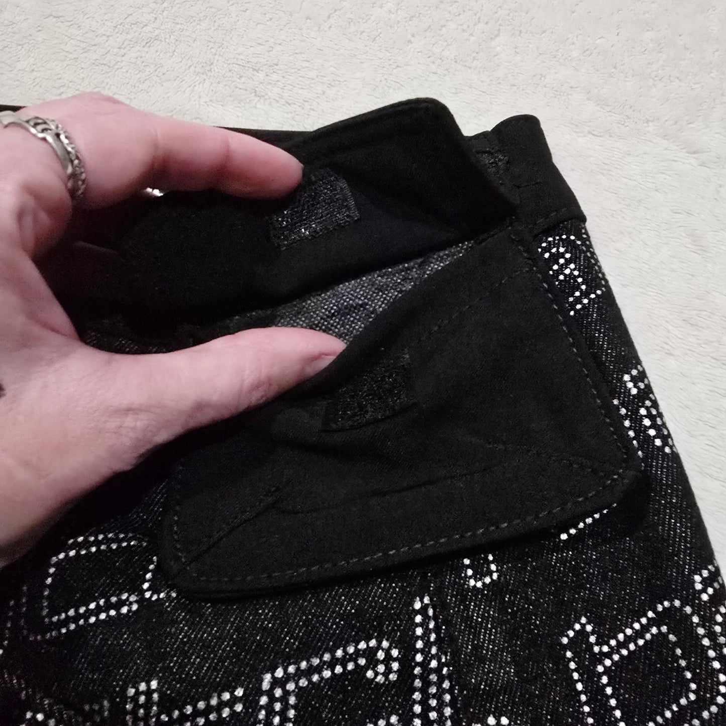 Black Denim Wrap Skirt With Attached Pocket Clip Belt Closure -  - Skirts