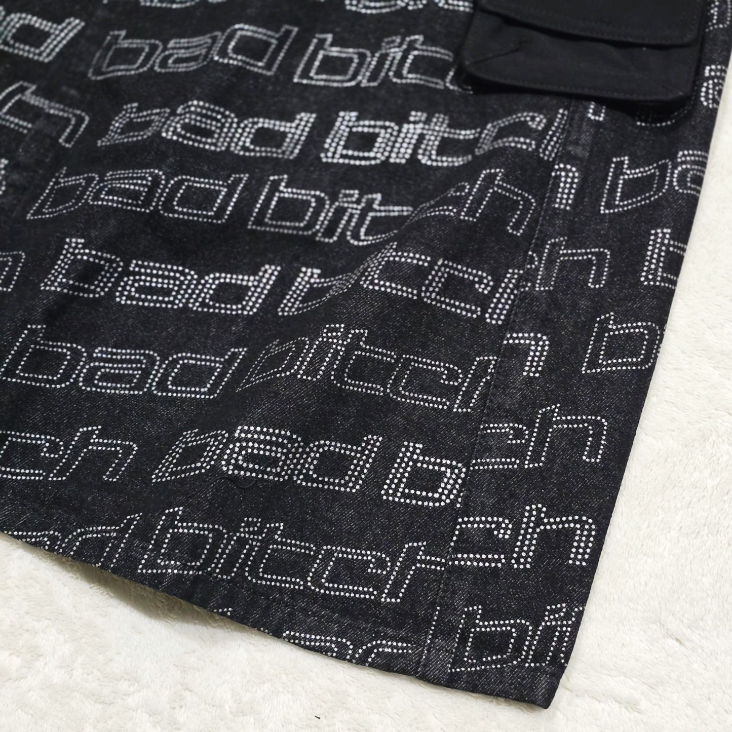 Black Denim Wrap Skirt With Attached Pocket Clip Belt Closure -  - Skirts