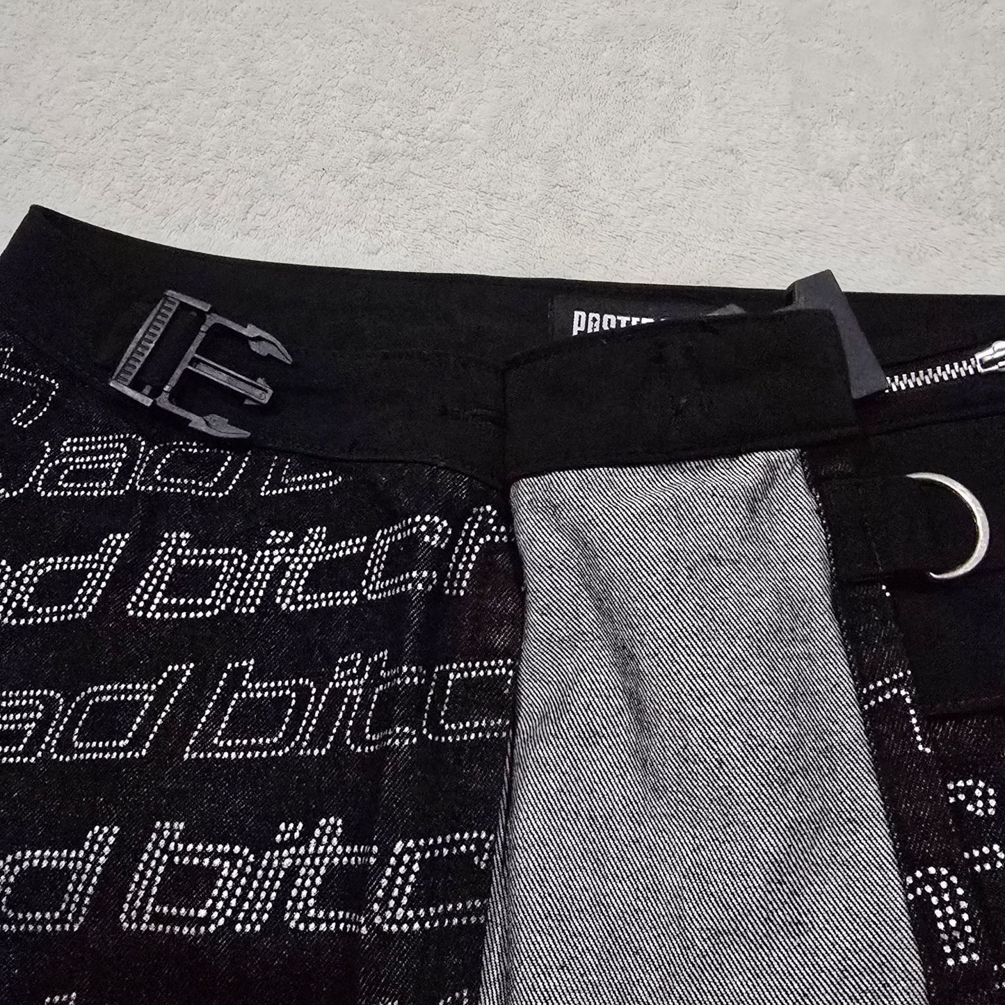 Black Denim Wrap Skirt With Attached Pocket Clip Belt Closure -  - Skirts