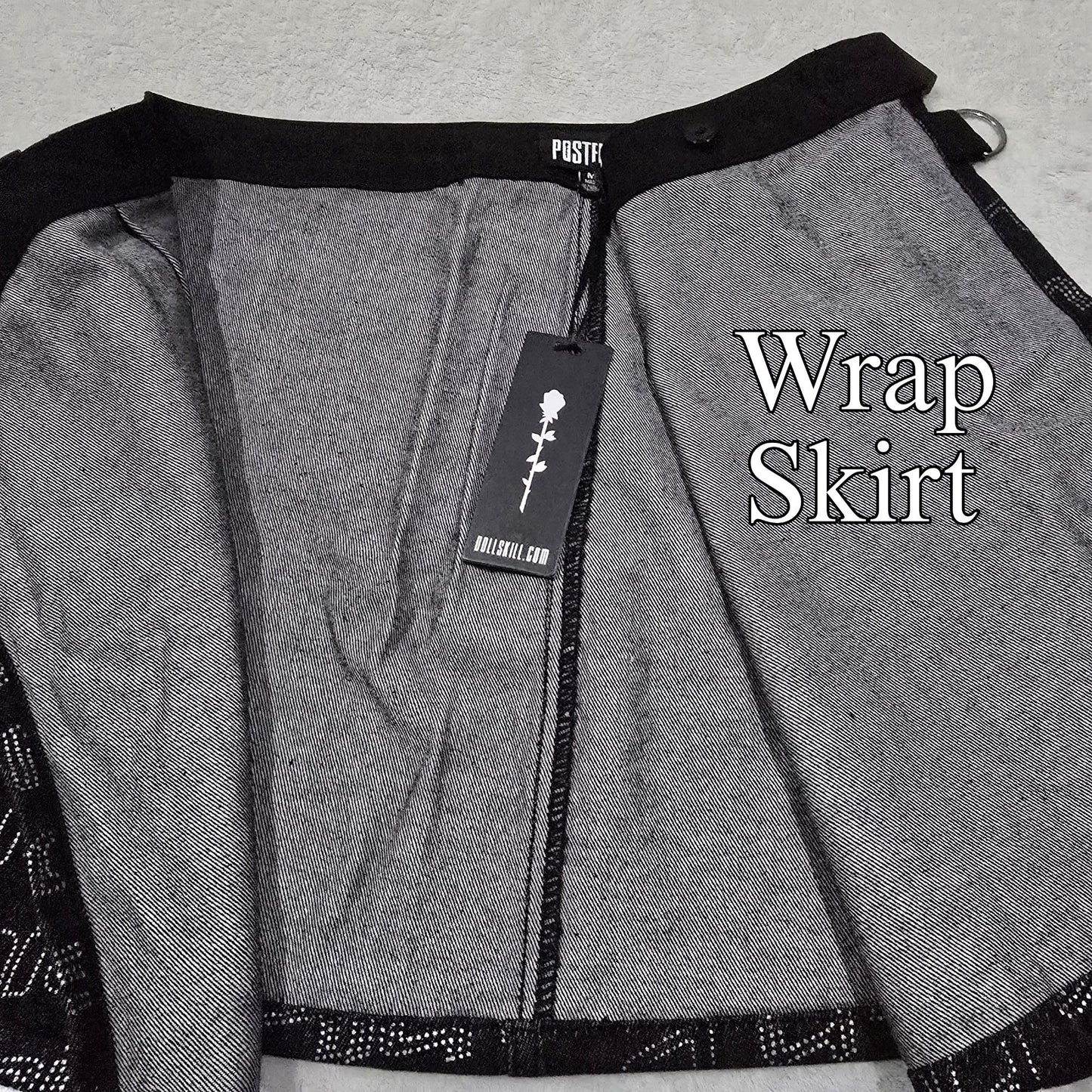 Black Denim Wrap Skirt With Attached Pocket Clip Belt Closure -  - Skirts