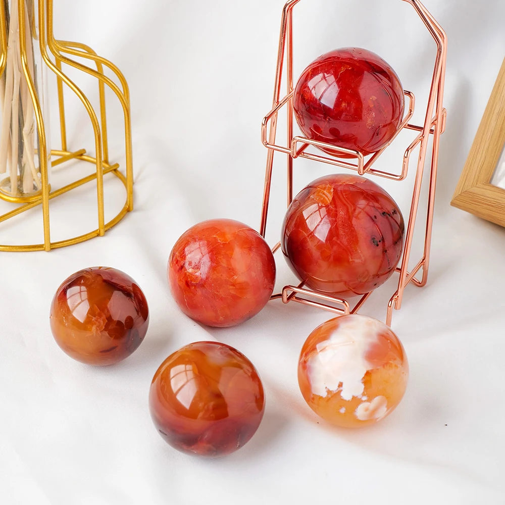 Natural Red Agate Carnelian Crystal Sphere – Decorative Healing Stone for Reiki & Home Décor