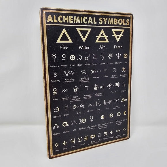 Vintage Metal Sign | Indoor/Outdoor | Alchemical Symbols Black & Gold - A Gothic Universe - Signs