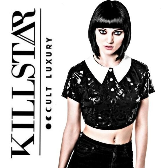 Cropped Polo | Voodoo Crop Top | Spells & Symbols Black White-Collar - Killstar - Shirts