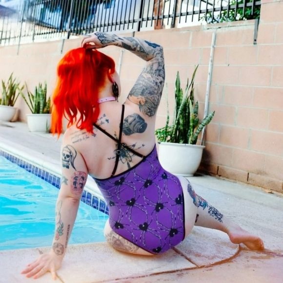PURPLE SPIDER HEARTS ONE PIECE SWIMSUIT - Too Fast - Swim