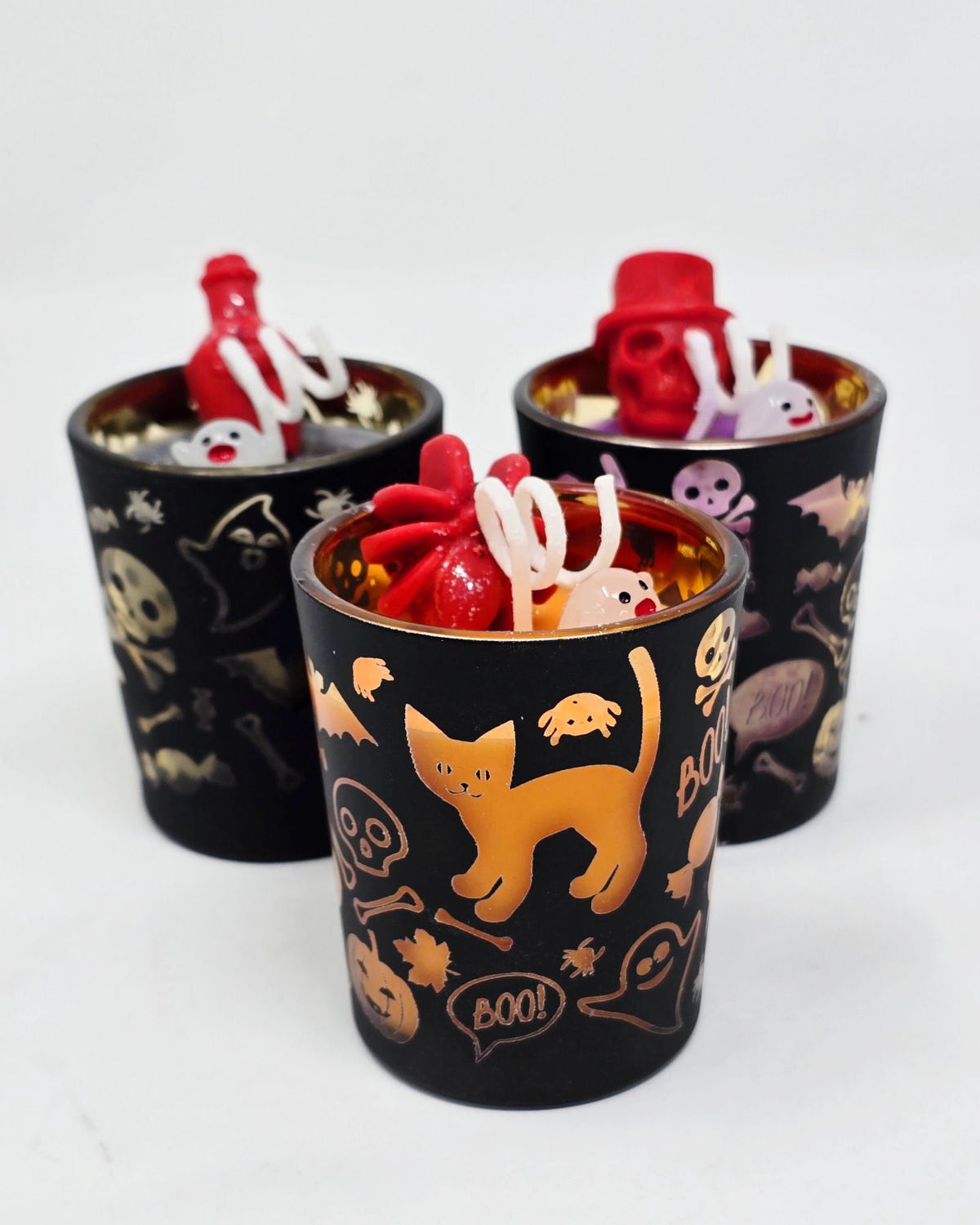 Artisan One Moon Flame Ghouls Night Out Halloween Pumpkin Shot Glass Candle Set